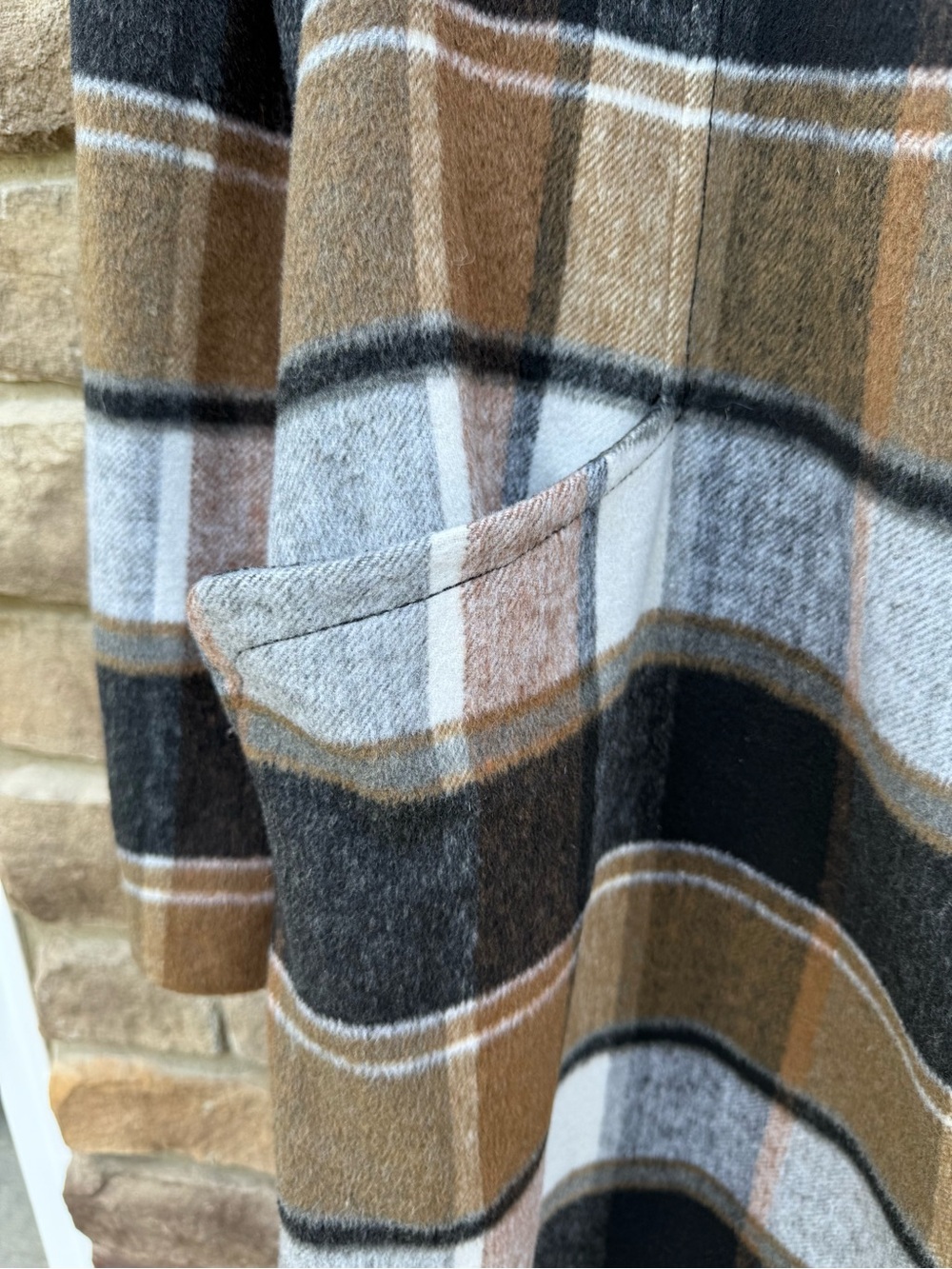 Rachel Roy Plaid Belted Long Coat Wool Blend | XL - Picture 4 of 8